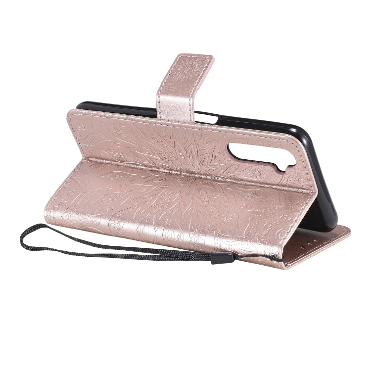 For OPPO Realme 6 Embossed Sunflower Pattern Horizontal Flip PU Leather Case with Holder & Card Slots & Wallet & Lanyard