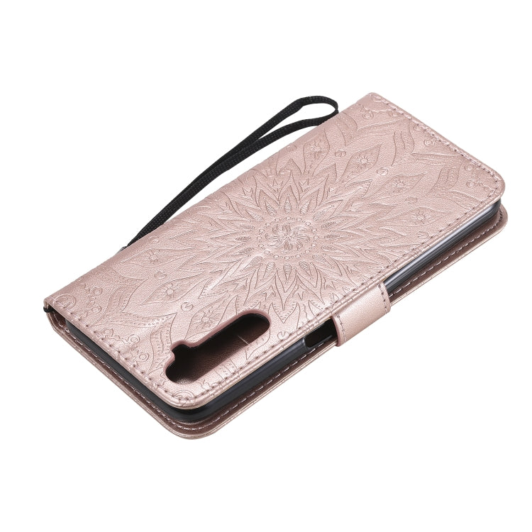 For OPPO Realme 6 Embossed Sunflower Pattern Horizontal Flip PU Leather Case with Holder & Card Slots & Wallet & Lanyard