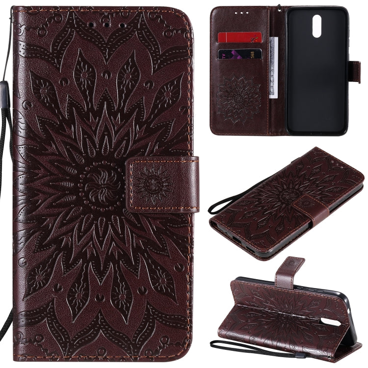 For Nokia 2.3 Embossed Sunflower Pattern Horizontal Flip PU Leather Case with Holder & Card Slots & Wallet & Lanyard