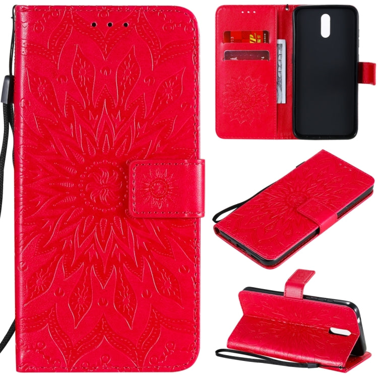 For Nokia 2.3 Embossed Sunflower Pattern Horizontal Flip PU Leather Case with Holder & Card Slots & Wallet & Lanyard