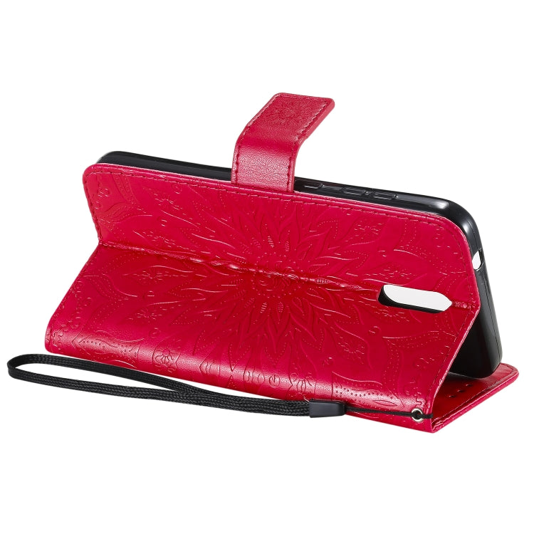 For Nokia 2.3 Embossed Sunflower Pattern Horizontal Flip PU Leather Case with Holder & Card Slots & Wallet & Lanyard