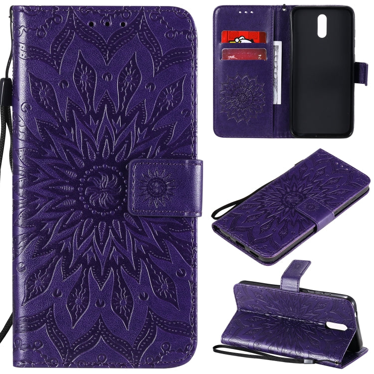 For Nokia 2.3 Embossed Sunflower Pattern Horizontal Flip PU Leather Case with Holder & Card Slots & Wallet & Lanyard