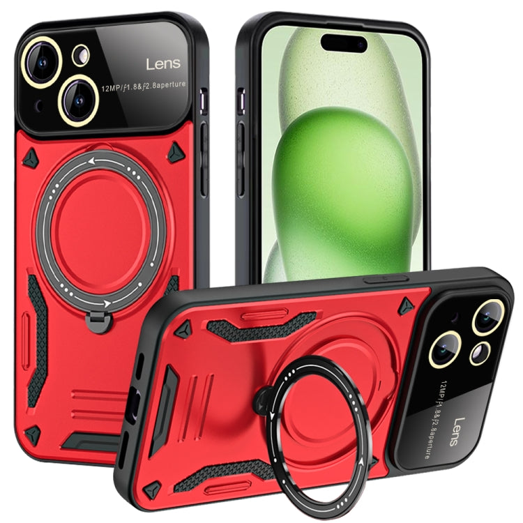 For iPhone 15 Plus Large Window MagSafe Holder Phone Case