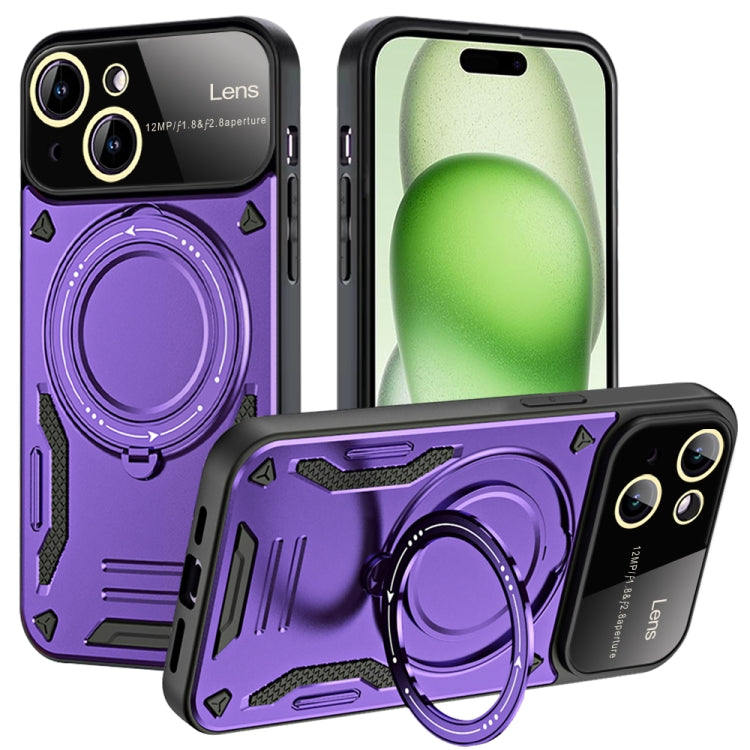 For iPhone 15 Plus Large Window MagSafe Holder Phone Case