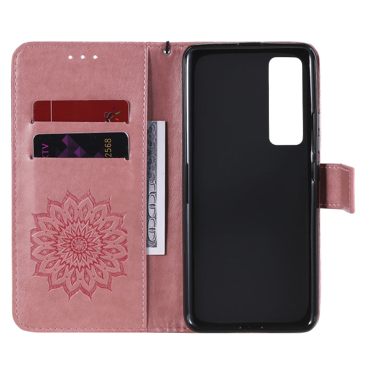 For Huawei Nova 7 Pro 5G Embossed Sunflower Pattern Horizontal Flip PU Leather Case with Holder & Card Slots & Wallet & Lanyard