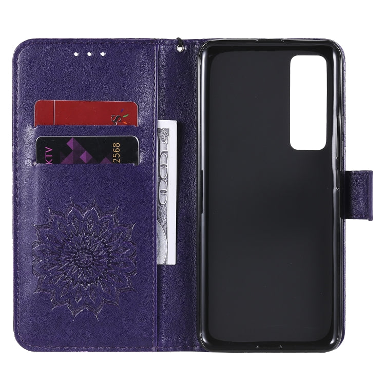 For Huawei Nova 7 Pro 5G Embossed Sunflower Pattern Horizontal Flip PU Leather Case with Holder & Card Slots & Wallet & Lanyard