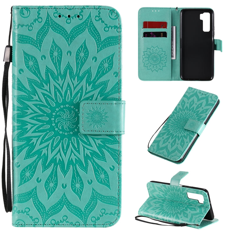 For Huawei Nova 7 SE/P40 Lite 5G Embossed Sunflower Pattern Horizontal Flip PU Leather Case with Holder & Card Slots & Wallet & Lanyard