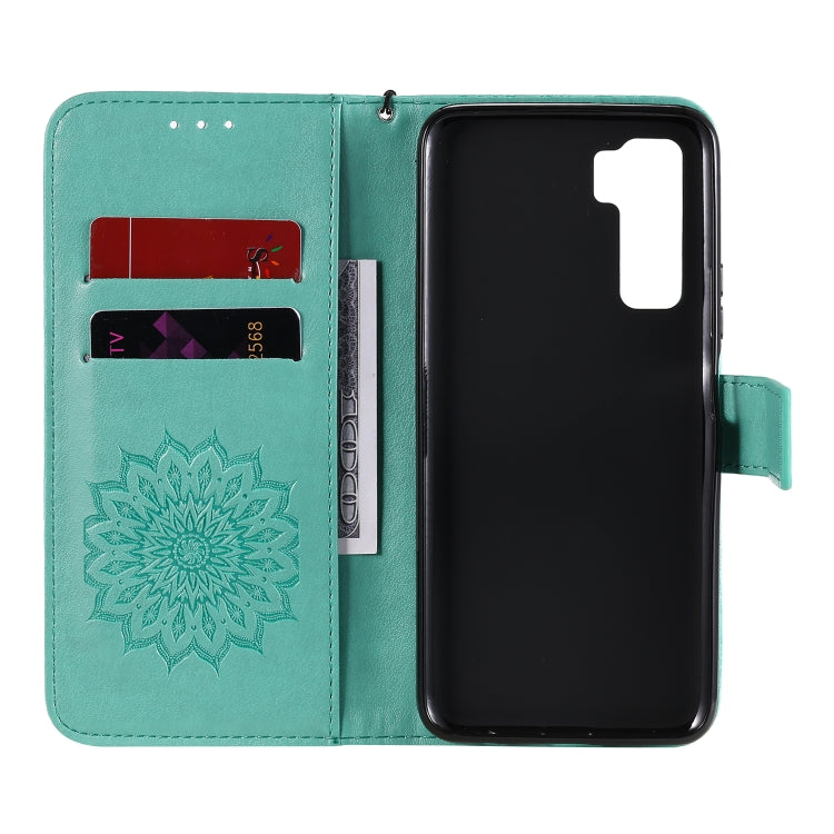 For Huawei Nova 7 SE/P40 Lite 5G Embossed Sunflower Pattern Horizontal Flip PU Leather Case with Holder & Card Slots & Wallet & Lanyard