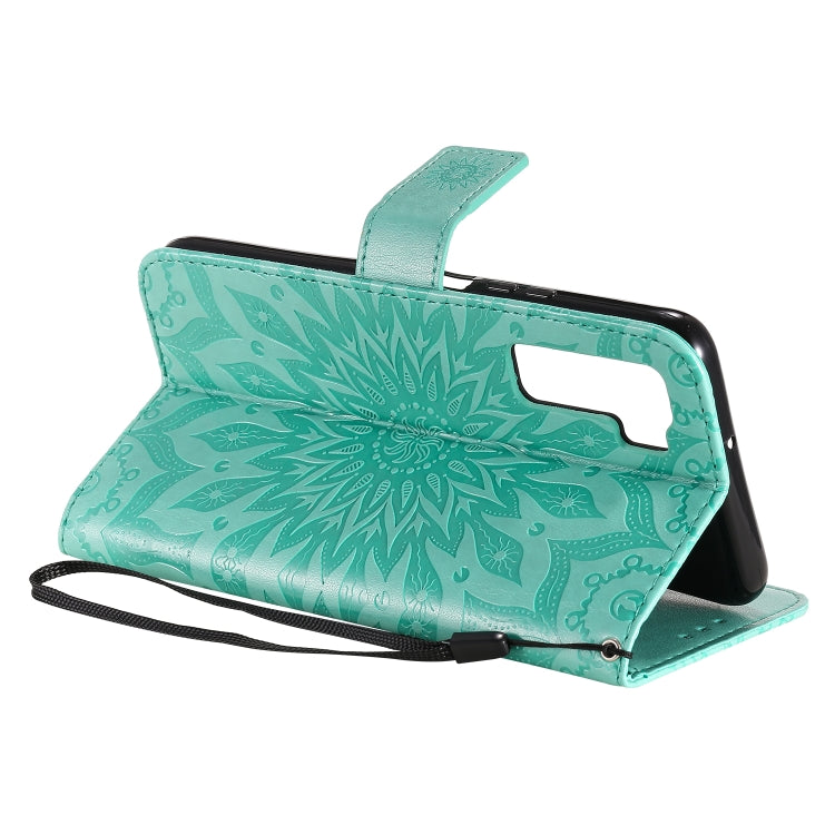 For Huawei Nova 7 SE/P40 Lite 5G Embossed Sunflower Pattern Horizontal Flip PU Leather Case with Holder & Card Slots & Wallet & Lanyard