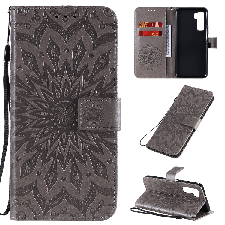For Huawei Nova 7 SE/P40 Lite 5G Embossed Sunflower Pattern Horizontal Flip PU Leather Case with Holder & Card Slots & Wallet & Lanyard