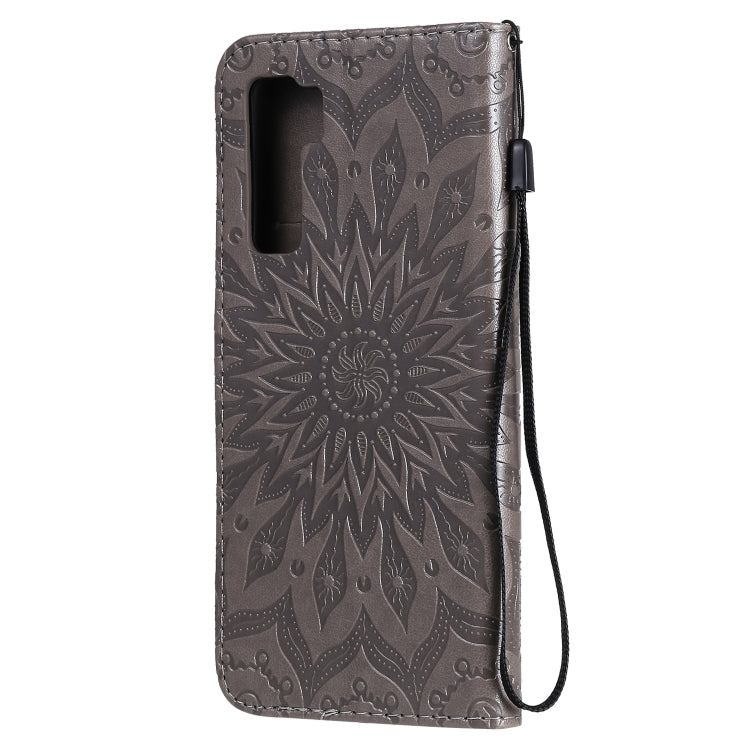 For Huawei Nova 7 SE/P40 Lite 5G Embossed Sunflower Pattern Horizontal Flip PU Leather Case with Holder & Card Slots & Wallet & Lanyard