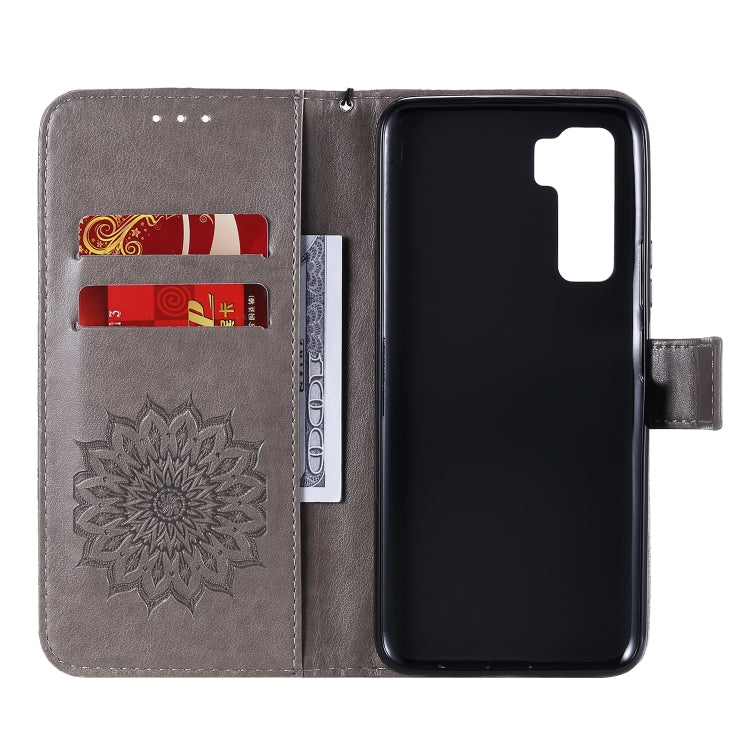 For Huawei Nova 7 SE/P40 Lite 5G Embossed Sunflower Pattern Horizontal Flip PU Leather Case with Holder & Card Slots & Wallet & Lanyard