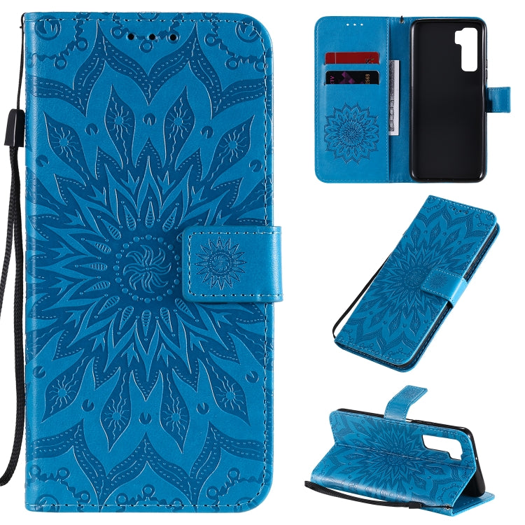 For Huawei Nova 7 SE/P40 Lite 5G Embossed Sunflower Pattern Horizontal Flip PU Leather Case with Holder & Card Slots & Wallet & Lanyard