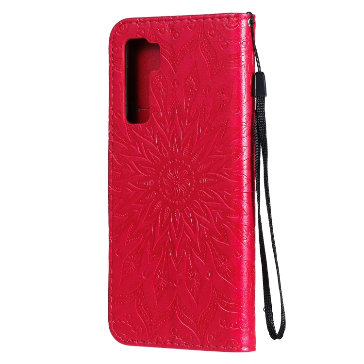 For Huawei Nova 7 SE/P40 Lite 5G Embossed Sunflower Pattern Horizontal Flip PU Leather Case with Holder & Card Slots & Wallet & Lanyard