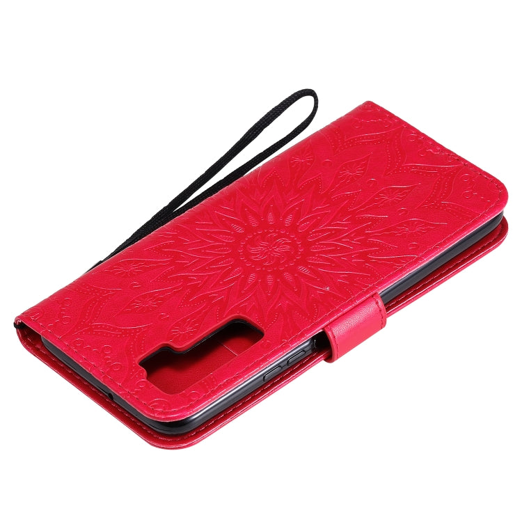 For Huawei Nova 7 SE/P40 Lite 5G Embossed Sunflower Pattern Horizontal Flip PU Leather Case with Holder & Card Slots & Wallet & Lanyard