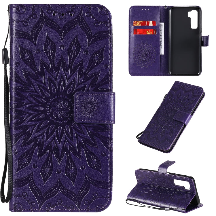 For Huawei Nova 7 SE/P40 Lite 5G Embossed Sunflower Pattern Horizontal Flip PU Leather Case with Holder & Card Slots & Wallet & Lanyard