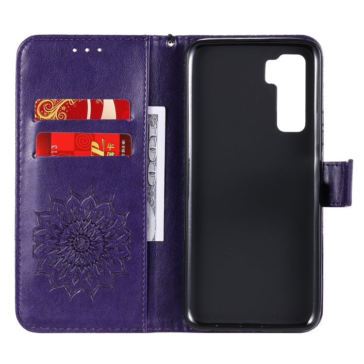 For Huawei Nova 7 SE/P40 Lite 5G Embossed Sunflower Pattern Horizontal Flip PU Leather Case with Holder & Card Slots & Wallet & Lanyard