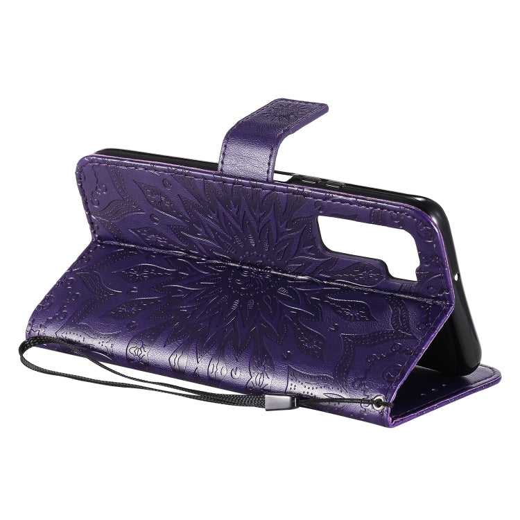 For Huawei Nova 7 SE/P40 Lite 5G Embossed Sunflower Pattern Horizontal Flip PU Leather Case with Holder & Card Slots & Wallet & Lanyard