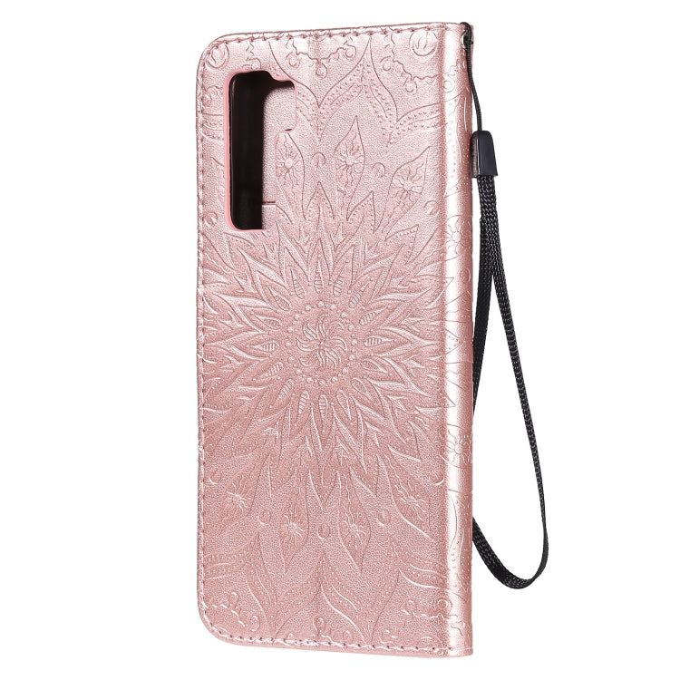 For Huawei Nova 7 SE/P40 Lite 5G Embossed Sunflower Pattern Horizontal Flip PU Leather Case with Holder & Card Slots & Wallet & Lanyard