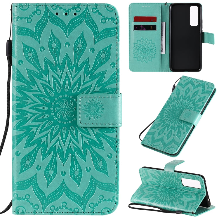 For Huawei Nova 7 5G Embossed Sunflower Pattern Horizontal Flip PU Leather Case with Holder & Card Slots & Wallet & Lanyard