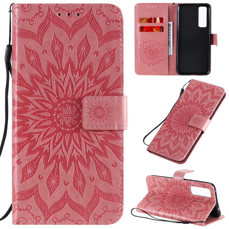 For Huawei Nova 7 5G Embossed Sunflower Pattern Horizontal Flip PU Leather Case with Holder & Card Slots & Wallet & Lanyard