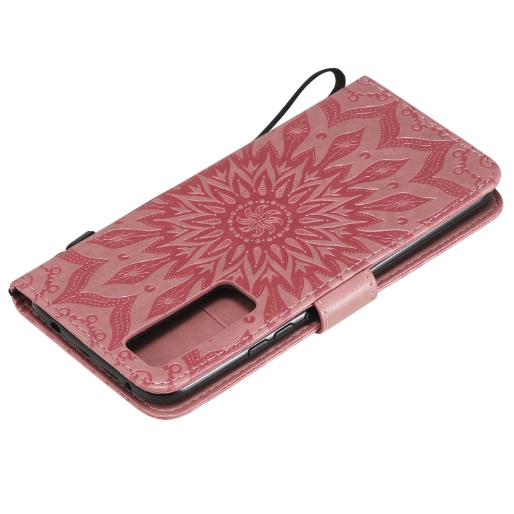 For Huawei Nova 7 5G Embossed Sunflower Pattern Horizontal Flip PU Leather Case with Holder & Card Slots & Wallet & Lanyard