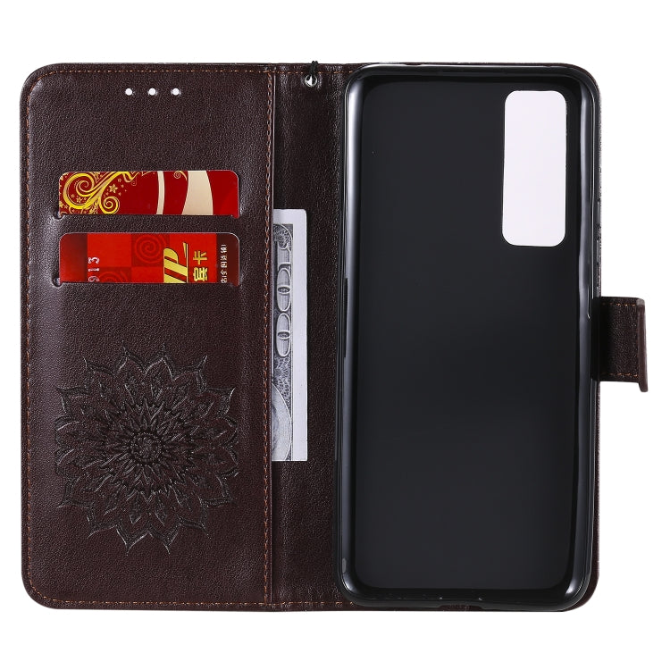 For Huawei Nova 7 5G Embossed Sunflower Pattern Horizontal Flip PU Leather Case with Holder & Card Slots & Wallet & Lanyard