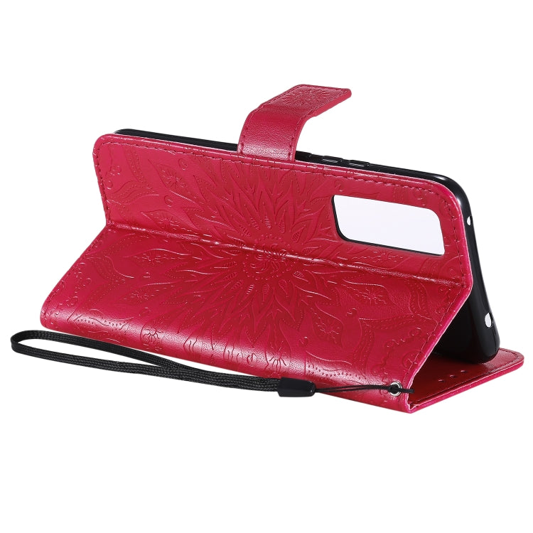 For Huawei Nova 7 5G Embossed Sunflower Pattern Horizontal Flip PU Leather Case with Holder & Card Slots & Wallet & Lanyard