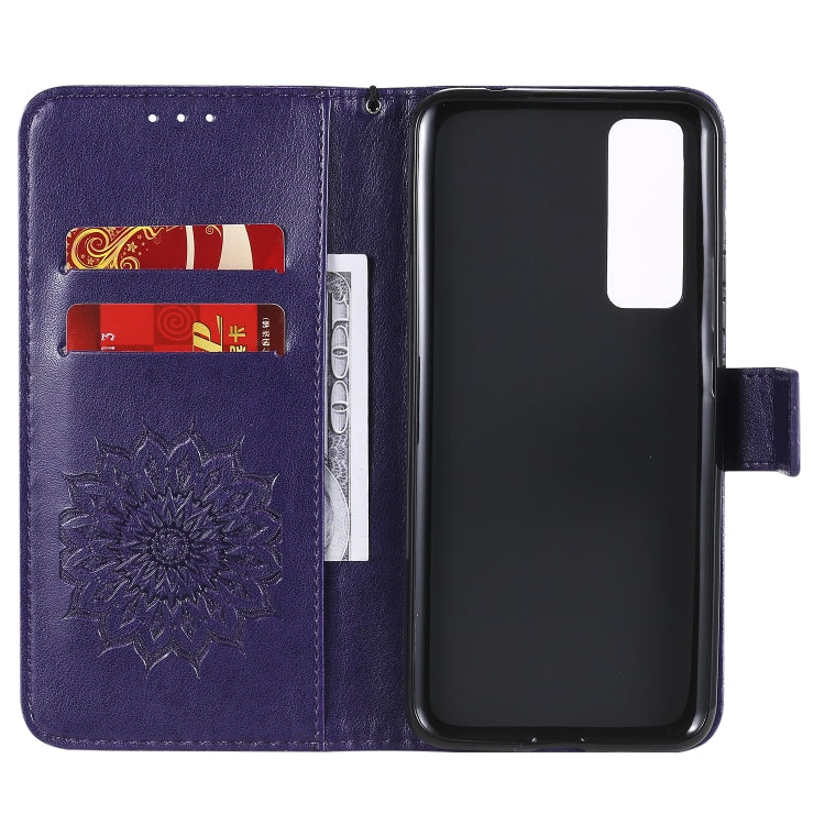 For Huawei Nova 7 5G Embossed Sunflower Pattern Horizontal Flip PU Leather Case with Holder & Card Slots & Wallet & Lanyard