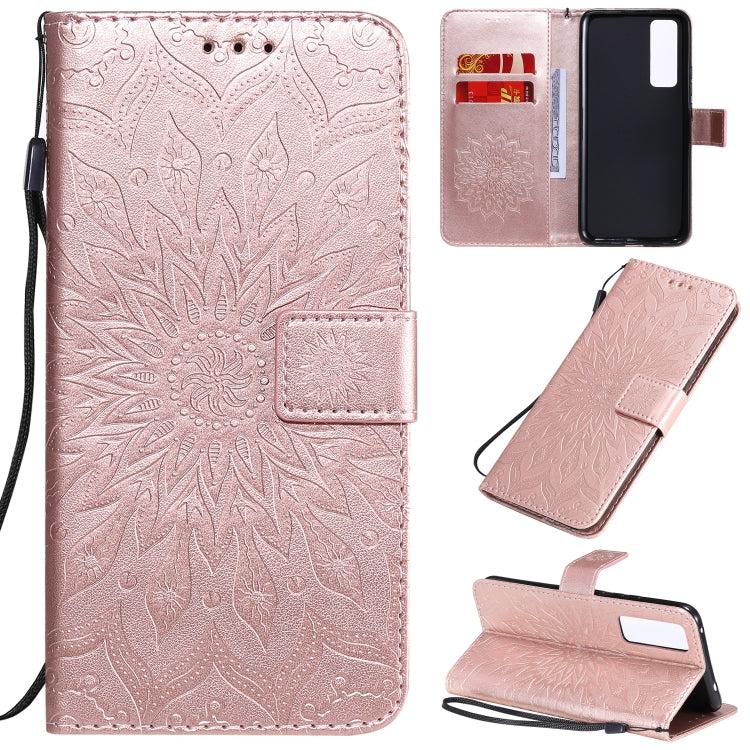 For Huawei Nova 7 5G Embossed Sunflower Pattern Horizontal Flip PU Leather Case with Holder & Card Slots & Wallet & Lanyard