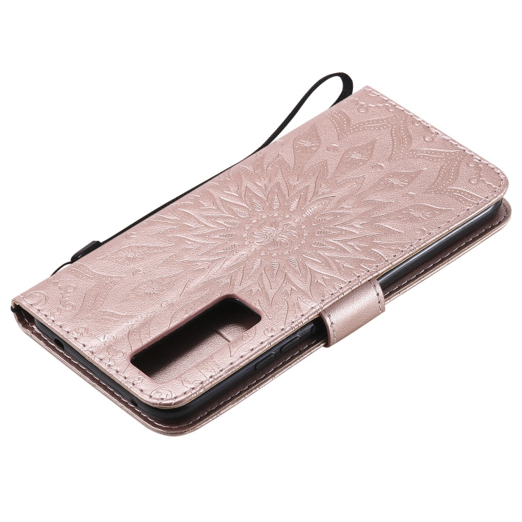 For Huawei Nova 7 5G Embossed Sunflower Pattern Horizontal Flip PU Leather Case with Holder & Card Slots & Wallet & Lanyard