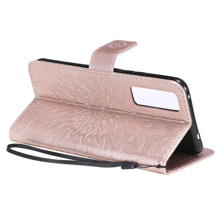 For Huawei Nova 7 5G Embossed Sunflower Pattern Horizontal Flip PU Leather Case with Holder & Card Slots & Wallet & Lanyard