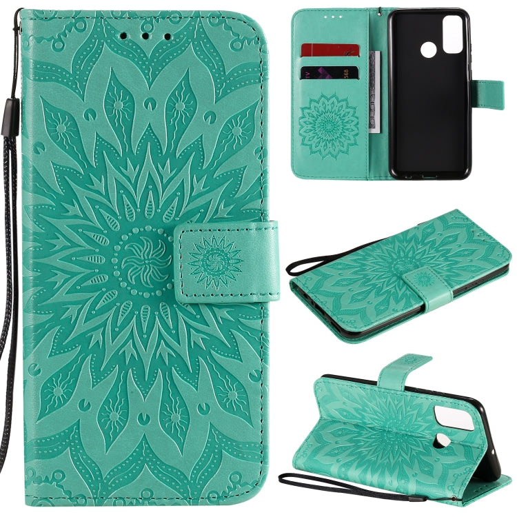 For Huawei P smart 2020 Embossed Sunflower Pattern Horizontal Flip PU Leather Case with Holder & Card Slots & Wallet & Lanyard