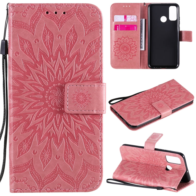 For Huawei P smart 2020 Embossed Sunflower Pattern Horizontal Flip PU Leather Case with Holder & Card Slots & Wallet & Lanyard