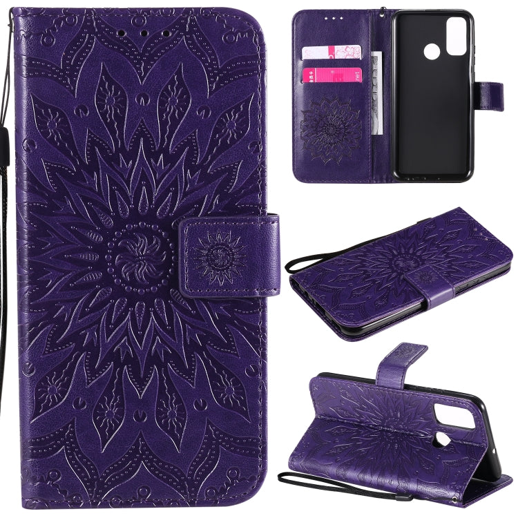 For Huawei P smart 2020 Embossed Sunflower Pattern Horizontal Flip PU Leather Case with Holder & Card Slots & Wallet & Lanyard