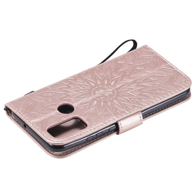 For Huawei P smart 2020 Embossed Sunflower Pattern Horizontal Flip PU Leather Case with Holder & Card Slots & Wallet & Lanyard