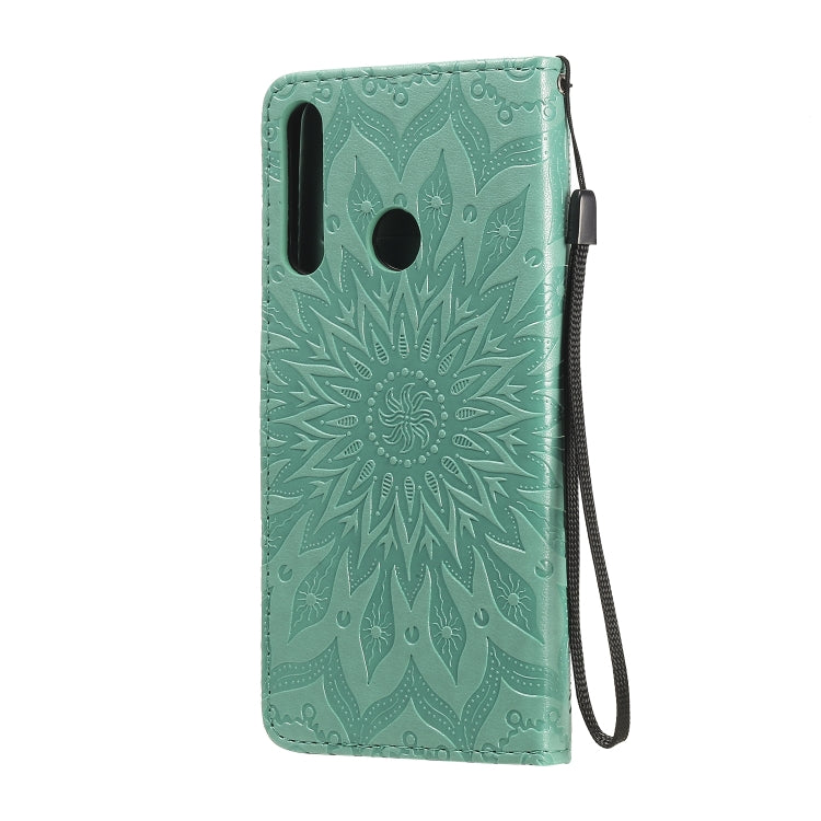 For Huawei Y6p Embossed Sunflower Pattern Horizontal Flip PU Leather Case with Holder & Card Slots & Wallet & Lanyard