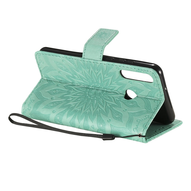 For Huawei Y6p Embossed Sunflower Pattern Horizontal Flip PU Leather Case with Holder & Card Slots & Wallet & Lanyard