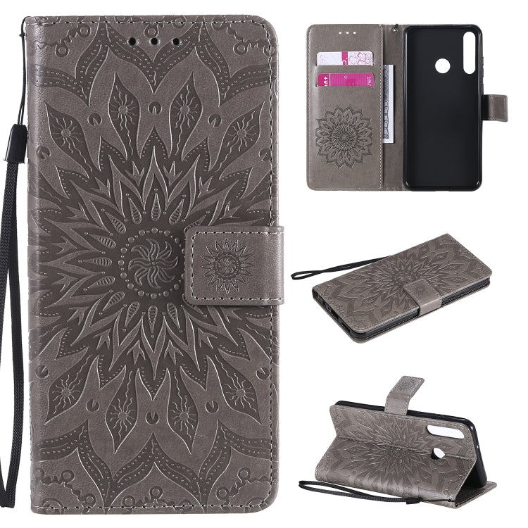 For Huawei Y6p Embossed Sunflower Pattern Horizontal Flip PU Leather Case with Holder & Card Slots & Wallet & Lanyard