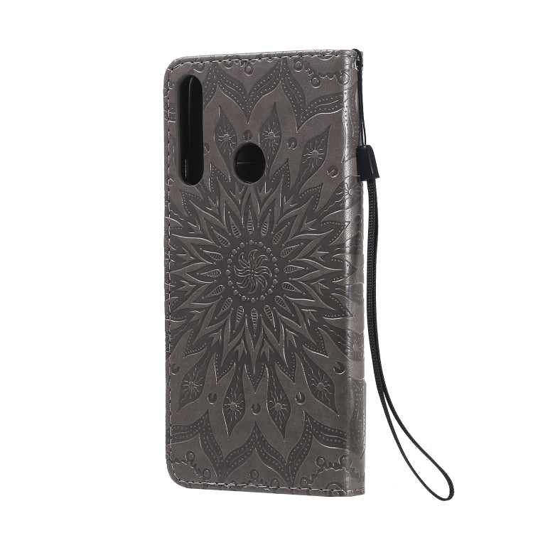 For Huawei Y6p Embossed Sunflower Pattern Horizontal Flip PU Leather Case with Holder & Card Slots & Wallet & Lanyard