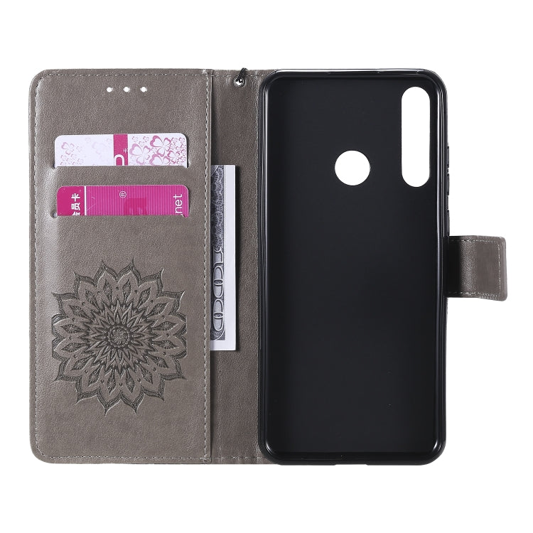 For Huawei Y6p Embossed Sunflower Pattern Horizontal Flip PU Leather Case with Holder & Card Slots & Wallet & Lanyard
