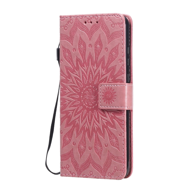 For Huawei Y6p Embossed Sunflower Pattern Horizontal Flip PU Leather Case with Holder & Card Slots & Wallet & Lanyard