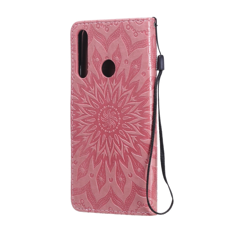 For Huawei Y6p Embossed Sunflower Pattern Horizontal Flip PU Leather Case with Holder & Card Slots & Wallet & Lanyard