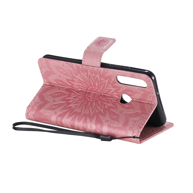 For Huawei Y6p Embossed Sunflower Pattern Horizontal Flip PU Leather Case with Holder & Card Slots & Wallet & Lanyard