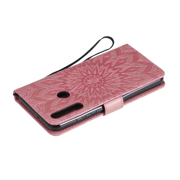 For Huawei Y6p Embossed Sunflower Pattern Horizontal Flip PU Leather Case with Holder & Card Slots & Wallet & Lanyard