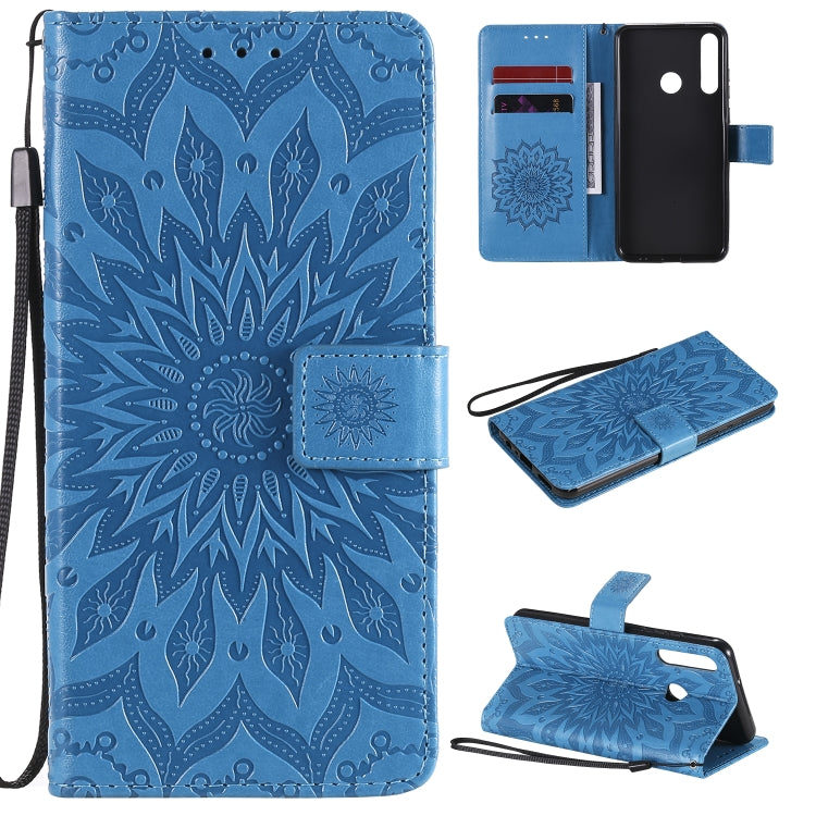 For Huawei Y6p Embossed Sunflower Pattern Horizontal Flip PU Leather Case with Holder & Card Slots & Wallet & Lanyard
