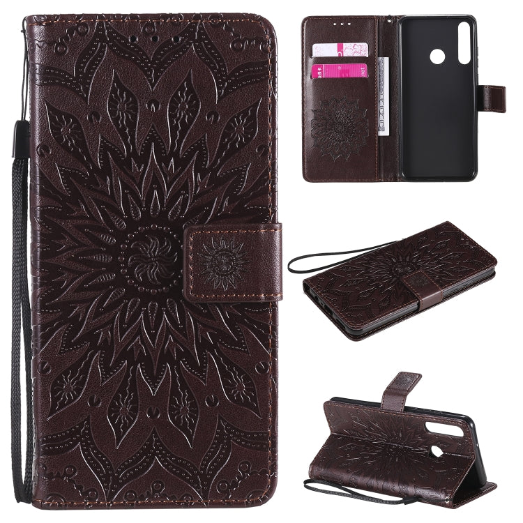 For Huawei Y6p Embossed Sunflower Pattern Horizontal Flip PU Leather Case with Holder & Card Slots & Wallet & Lanyard