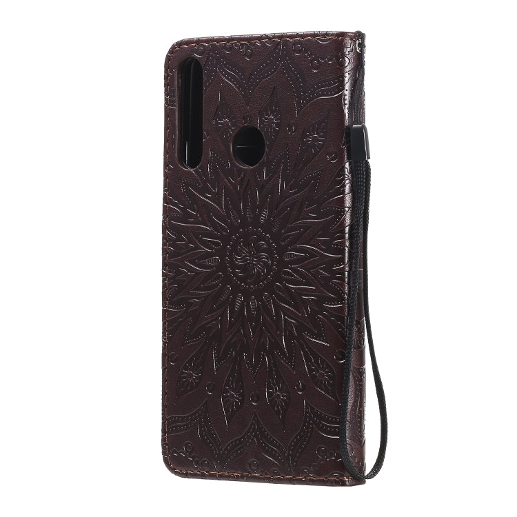 For Huawei Y6p Embossed Sunflower Pattern Horizontal Flip PU Leather Case with Holder & Card Slots & Wallet & Lanyard