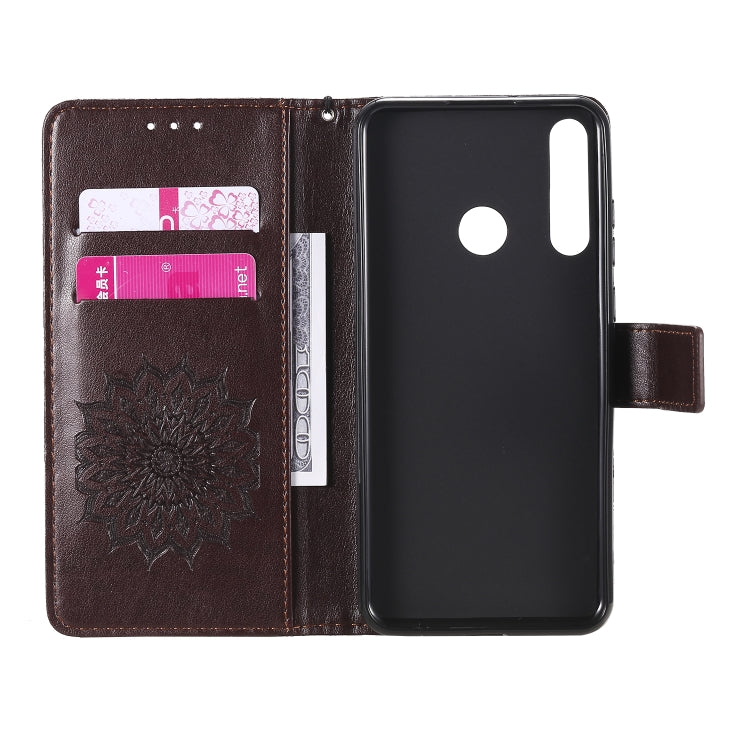 For Huawei Y6p Embossed Sunflower Pattern Horizontal Flip PU Leather Case with Holder & Card Slots & Wallet & Lanyard