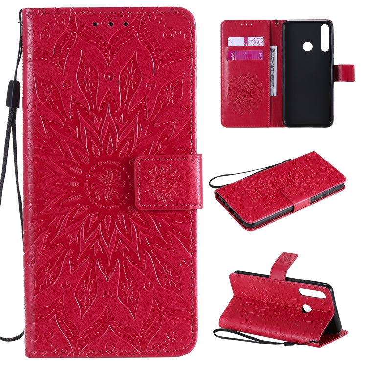 For Huawei Y6p Embossed Sunflower Pattern Horizontal Flip PU Leather Case with Holder & Card Slots & Wallet & Lanyard